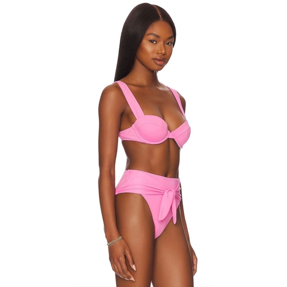 🩷NWT WEWOREWHAT Claudia Riviera High Rise Bikini 2pc Set Bubblegum Pink/ Barbie - Picture 2 of 9